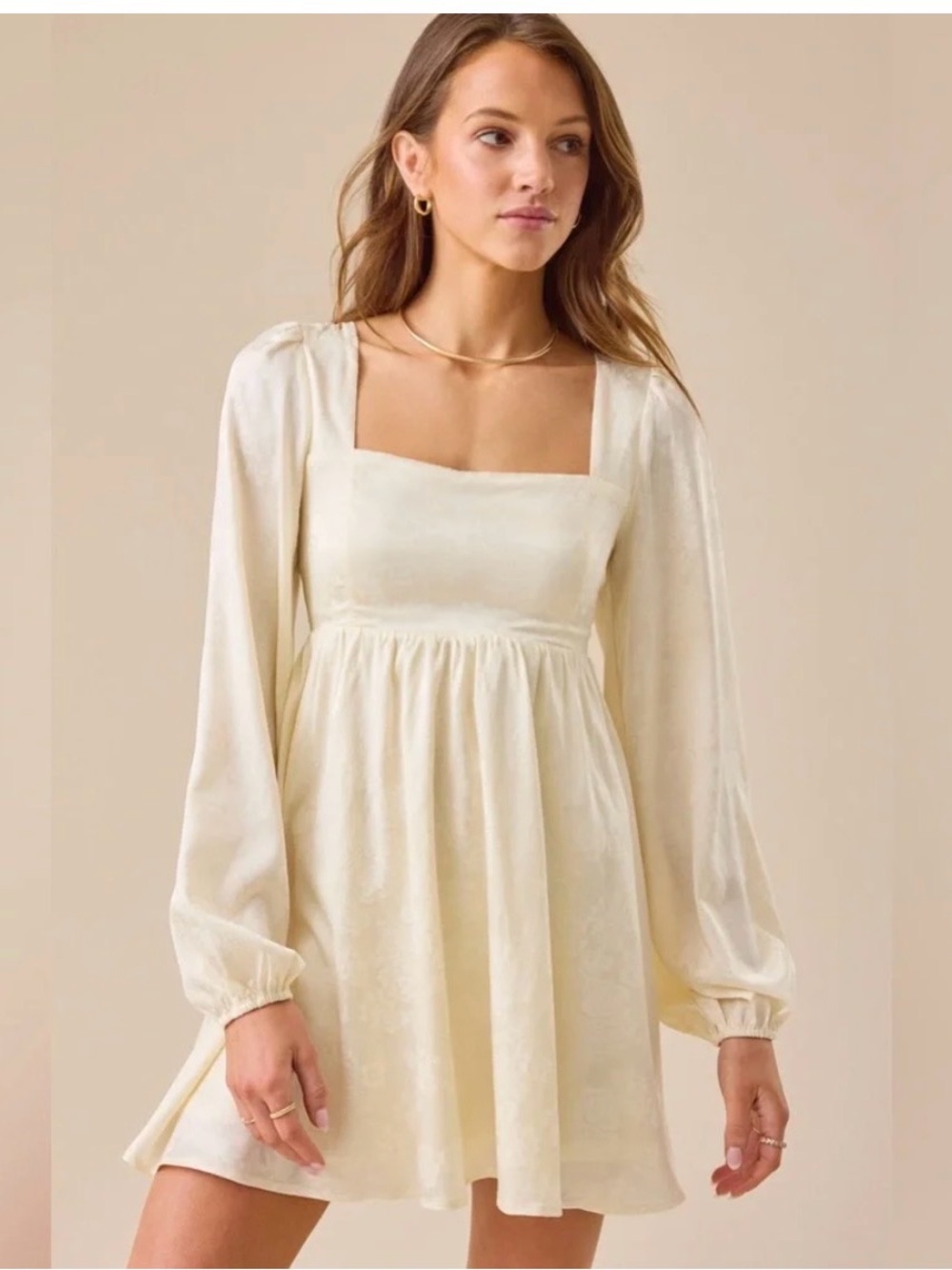 Altar'd State Cream Long Sleeve Square Neck Mini Dress